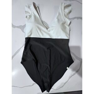 Summersalt‎ The Ruffle Backflip One Piece Swimsuit Size 12 Black/ Ivory